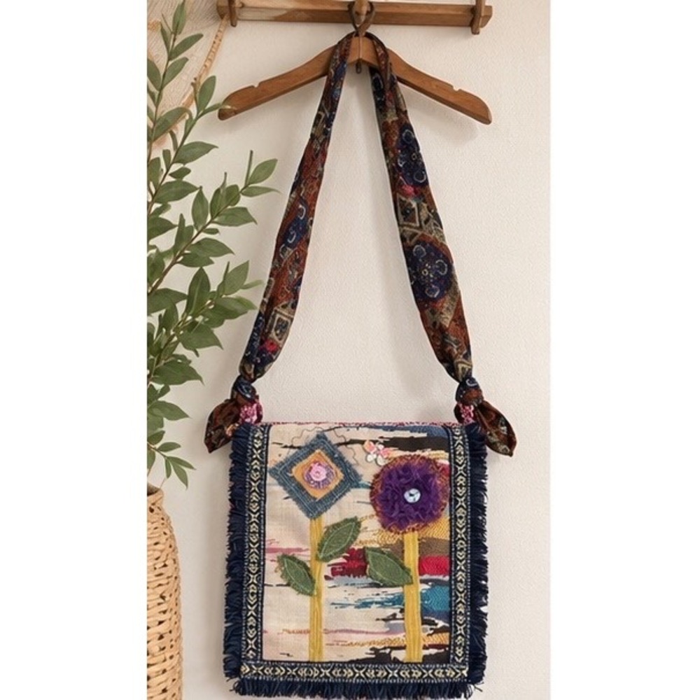 Funky Mae Handmade Boho Tapestry Bag OOAK Crossbody Scarf Strap Made in Italy